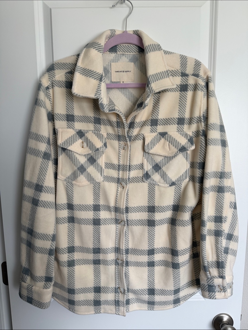 Thread & Supply Cream and Gray Plaid Utility Shacket